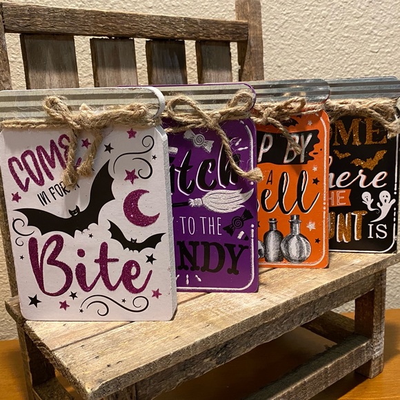 Halloween Decor For Tier Trays, Halloween Mason Jar Shaped Wood Signs Set Of 4 - Picture 2 of 16